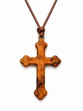 ✝️ Olive Wood Cross Necklace Handcrafted Adjustable Cord Lightweight Gift